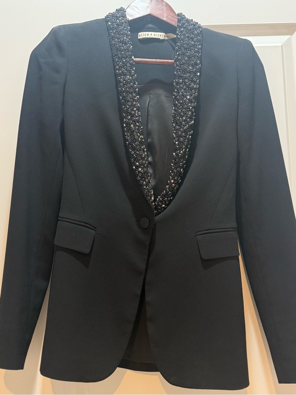 Alice + Olivia Black Beaded Shawl Collar Blazer